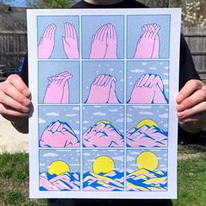 Risograph Print 3 Color Illustration &quot;Together Again&quot; by Evan M. Cohen 11&quot; x 14&quot; on Archival Paper
