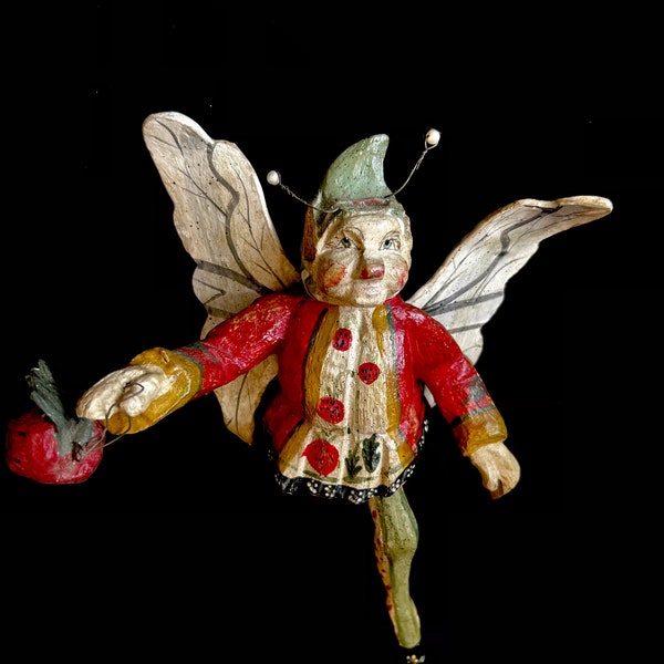 Vintage Elf 1989 HOUSE OF HATTEN Strawberry Man Ornament, Fairy Enchanted Forest Elf by Denise Calla