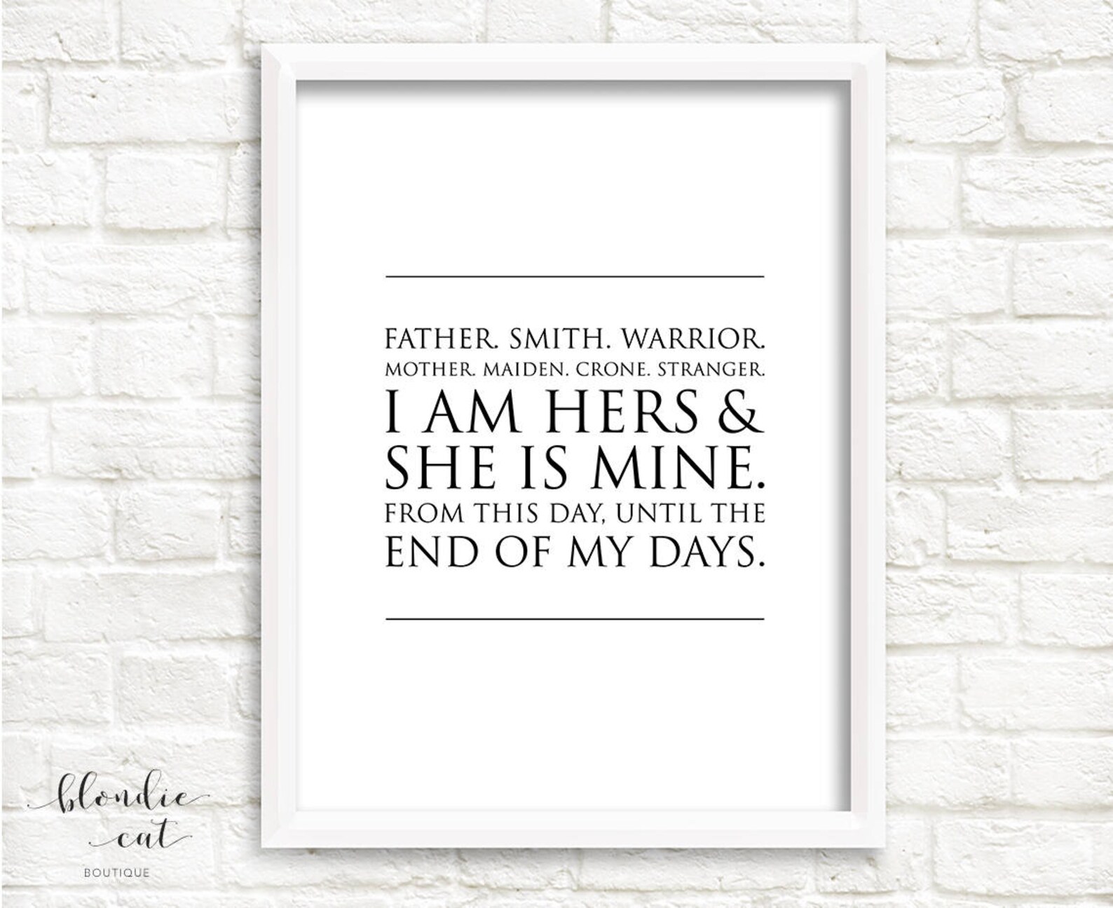 Game of Thrones Wedding Vows Quote 8x10 11x14 18x24 Instant Etsy