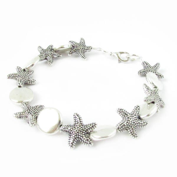 Starfish Seashell Bracelet, Beach Charm Bracelet, Beach Jewelry, Starfish Jewelry, Silver Shell Bracelet, Birthday Gift for Girlfriend