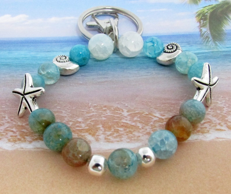 Keychain Bracelet Starfish Keychain Wrist Keychain Bracelet Etsy