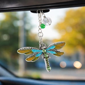 Dragonfly Car Charm: Crystal Sun Catcher for Summer Drives