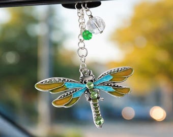 Dragonfly Car Charm: Crystal Sun Catcher for Summer Drives