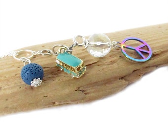 Retro Rear View Mirror Charm, Peace Sign Car Charm, Sun Catcher for Car Mirror, Boho Gifts for Women