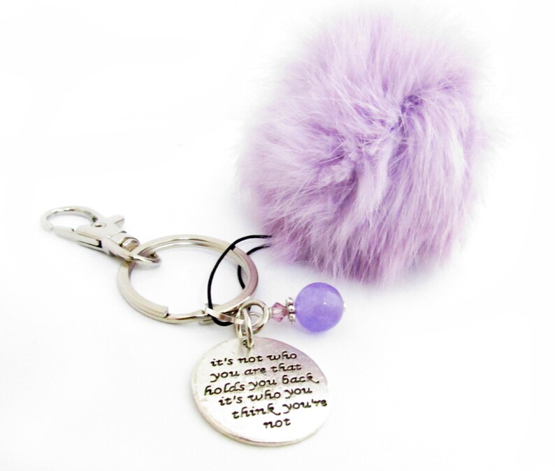 Pom Pom Keychain Fluffy Keychain Purple Pom Keychain Etsy