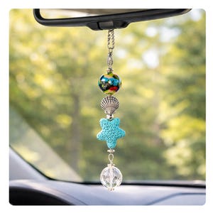 Beachy Car Charm, Starfish Sun Catcher, Rear View Mirror Diffuser