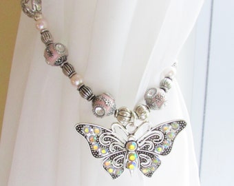 Butterfly Curtain Tiebacks: Beaded Nursery Decor, Set of 2