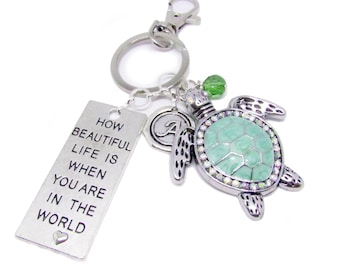 Sea Turtle Keychain, Personalized Quote Keychain, Gift for Wife