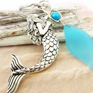 Mermaid Keychain, Mermaid Gifts for Women, Sea Glass Key Chain, Beach Glass Keyring, Bag Charm, Purse Charm