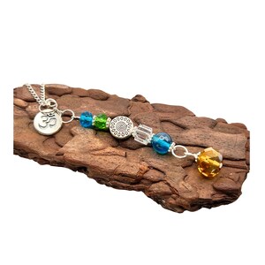 Ohm Rearview Mirror Charm, Crystal Car Dangle, Yoga Sun Catcher