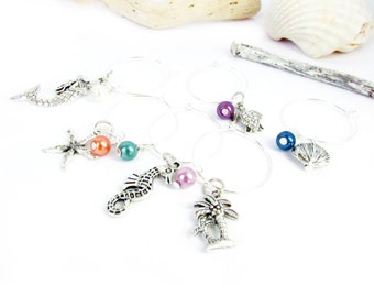 Wine Charm Set - Beach Wine Charms - Wine Glass Charms - Starfish Wine Charms - Set of Wine Charms - Wine Accessories - Birthday Gift