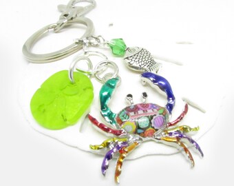 Crab Keychain - Beach Lover Keychain - Cute Car Accessories - Beach Gifts - Sea Glass Keychain - Stocking Stuffer Gifts for Girlfriend