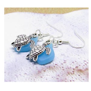 Sea Turtle Earrings, Ocean Life Beach Glass Starfish Jewelry image 4