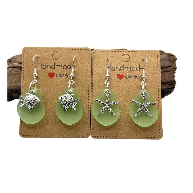 Sea Turtle Earrings, Ocean Life Beach Glass Starfish Jewelry image 7
