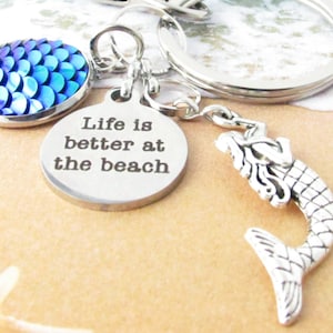 Mermaid Keychain, Mermaid Gifts for Adults, Beach Keychain, Bag Charm, Ocean Keyring, Beach Quote Gifts for Women