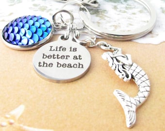 Mermaid Keychain, Mermaid Gift, Beach Keychain, Fish Scale Keychain, Ocean Keyring, Beach Gifts for Women, Birthday Gift for Her