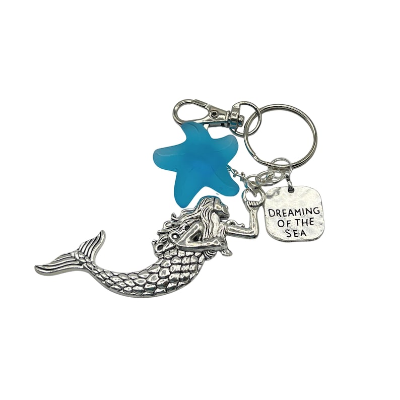 Mermaid Keychain, Sea Glass Starfish, Coastal Keyring image 3