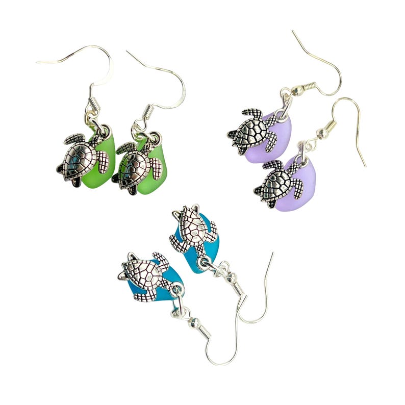 Sea Turtle Earrings, Ocean Life Beach Glass Starfish Jewelry image 11