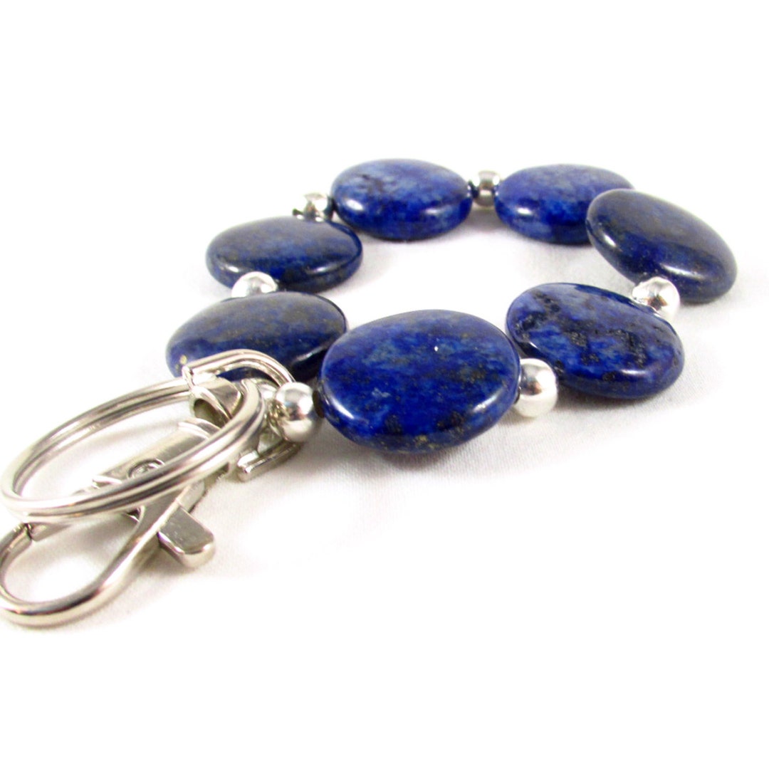 Lapis Lazuli Keychain Wrist Keychain Blue Keychain Bracelet Etsy