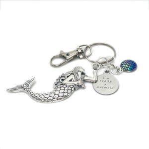 Mermaid Keychain, I&#39;m Really a Mermaid Purse Charm, Beach KeyRing, Mermaid Lover Gift, Bag Charm