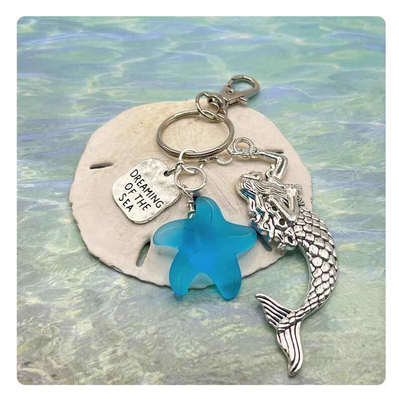 Mermaid Keychain, Sea Glass Starfish, Coastal Keyring image 4