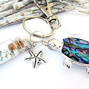 Sea Turtle Keychain, Beach Keychain, Abalone Keychain, Beach Bottle ...
