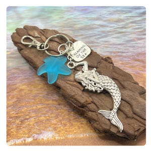 Mermaid Keychain, Sea Glass Starfish, Coastal Keyring image 2