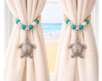 Sea Turtle Curtain Tiebacks, Beach House Nautical Decor, Coastal Housewarming Gift, Handmade