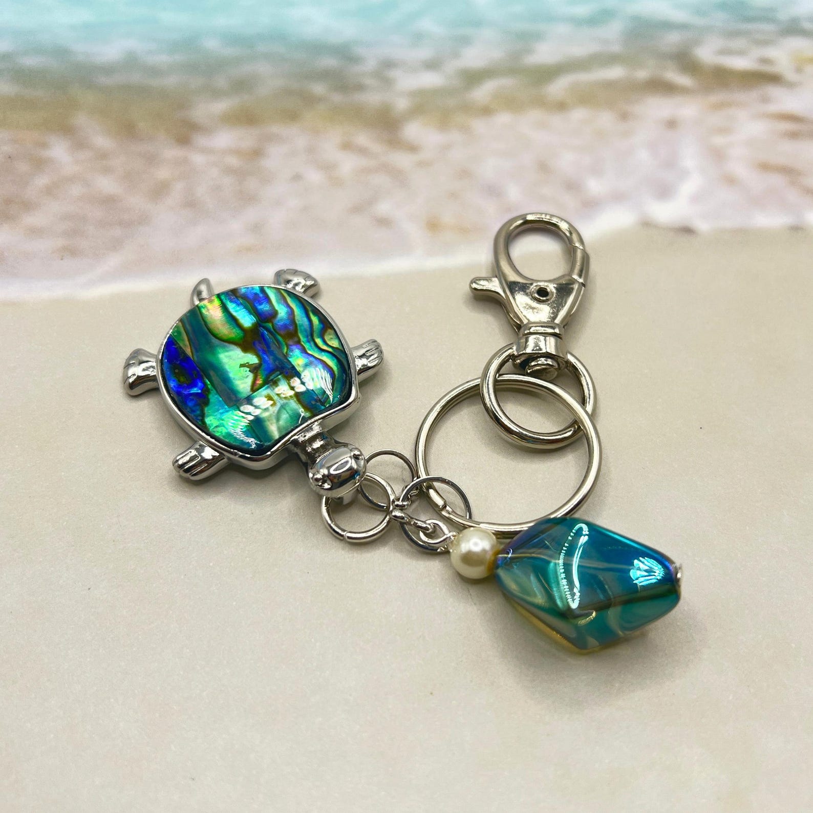 Abalone Shell Sea Turtle Keychain: Beachy Charm Keyring - Etsy