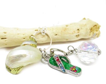 Seashell Car Charm: Beach Rear View Mirror Dangle with Flip Flop