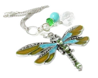 Dragonfly Rear View Mirror Charm, Car Dangle Ornament, Birthday Gift, Mother's Day Gift for Mom, Dragonfly Crystal Sun Catcher