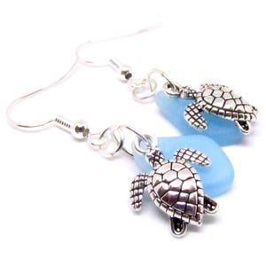 Sea Turtle Earrings, Ocean Life Beach Glass Starfish Jewelry blue sea turtles