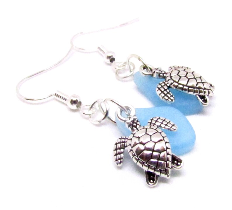 Sea Turtle Earrings, Ocean Life Beach Glass Starfish Jewelry blue sea turtles