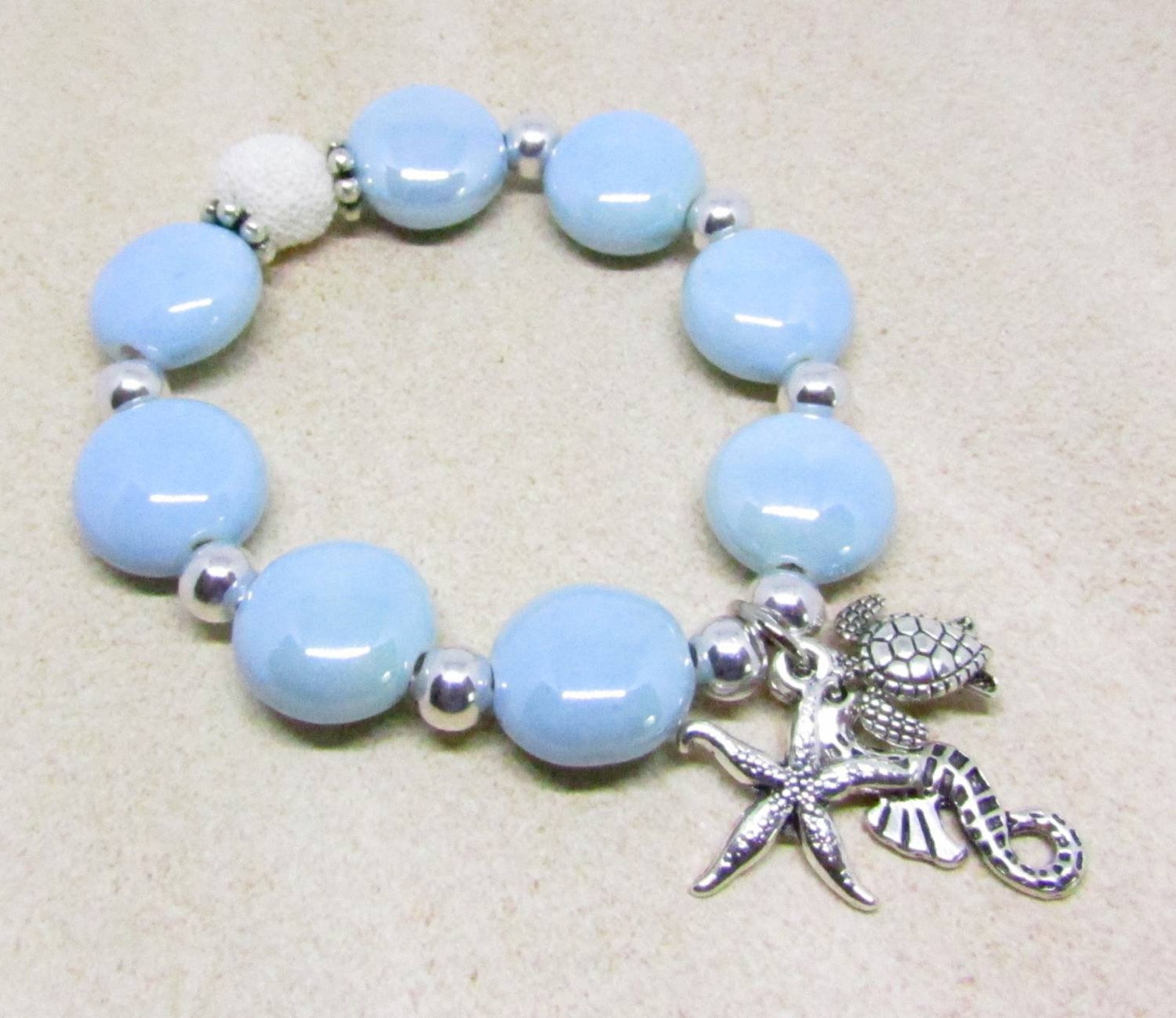 Beach Charm Bracelet Blue Stone Bracelet Essential Oil Charm Etsy