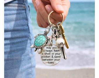 Sea Turtle Keychain – Beach Quote Keychain, Ocean Lover Gift, Coastal Charm