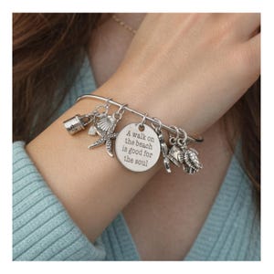 Beach Charm Bangle Bracelet: Sea Turtle, Mermaid, Ocean Jewelry