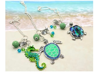 Handmade Rhinestone Sea Turtle Car Charm Diffuser, Beach Coastal Rear View Mirror Accessory