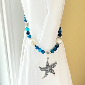 Starfish Curtain Tiebacks: Beach Cottage Decor, Nautical Drapery Holdbacks