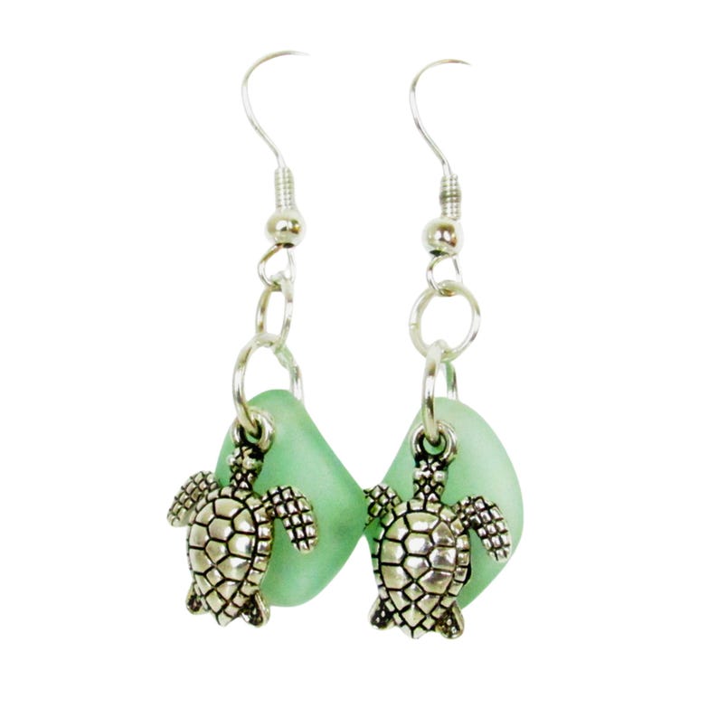 Sea Turtle Earrings, Ocean Life Beach Glass Starfish Jewelry green sea turtles