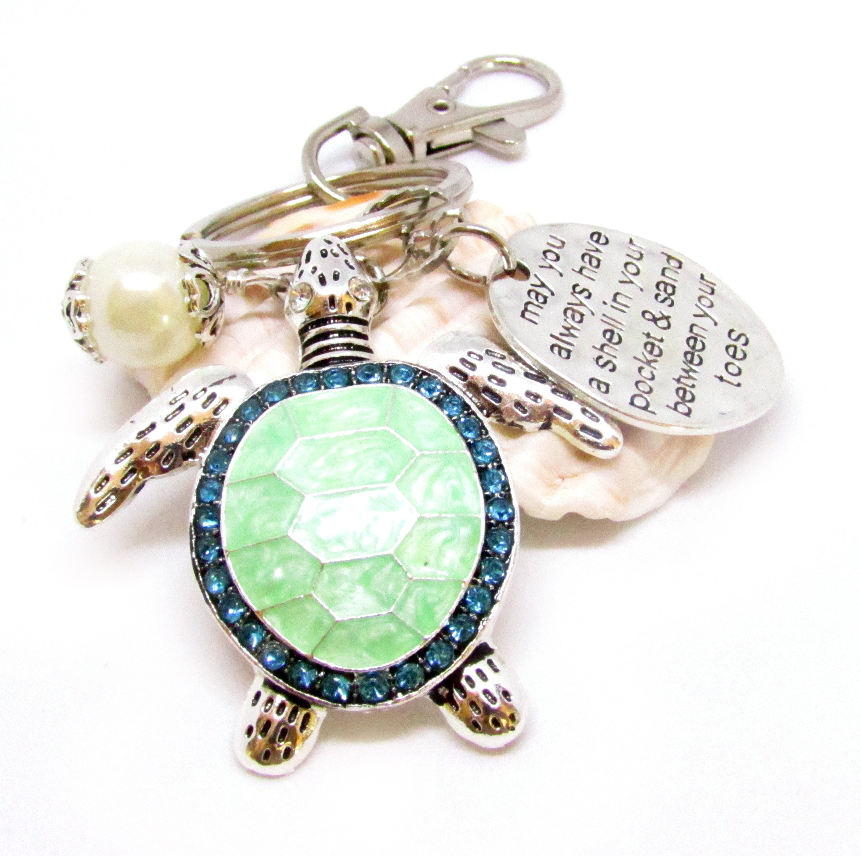 Abalone Shell Sea Turtle Keychain: Beach Bag Charm - Etsy