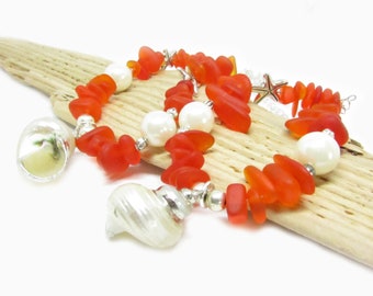 Seashell Curtain Tiebacks, Beach Home Decor, Seashell Decor, Tiebacks for Curtains, Orange Sea Glass Tie Backs for Curtain, Seaglass Decor