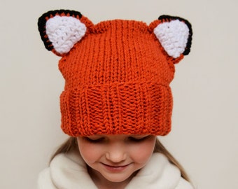 Fox hat, Kids Winter Hat, Knit Hat, Fox Ears hat, Animal hat, Beanie Hat, Teens Hat, Kids Outfit, Winter Clothing, Hat with Ears, Cute Hat