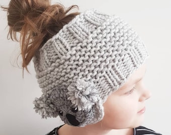 Koala Headband, Ear Warmer, Knit Headband, Head Wrap, Girls Headband, Earmuffs, Kids Outfit, Girls Outfit, Winter Accessories, Gray headband