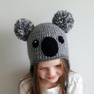 Koala Hat, Crochet hat, Kids Outfit, Baby Hat, Women Hat, Cute Kids Hat, Earflap Hat, Pom Pom Hat, Winter Outfit, Hat with Braids, Teens hat image 4