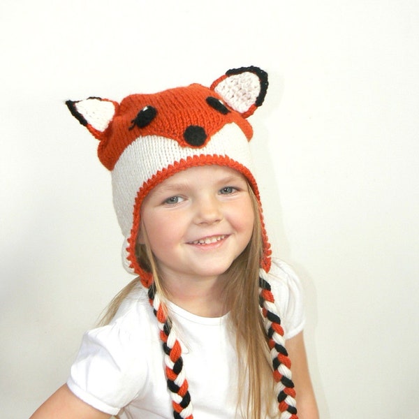 Fox Ears Hat, Fox Hat, Red Fox Hat, Knitted Fox Ear Beanie, Fox Costume Hat, Kids Hat, Animal Hat, Knit Beanie, Unique Hat, Hat with Ears