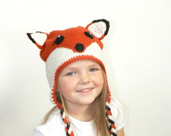 Fox Ears Hat, Fox Hat, Red Fox Hat, Knitted Fox Ear Beanie, Fox Costume Hat, Kids Hat, Animal Hat, Knit Beanie, Unique Hat, Hat with Ears
