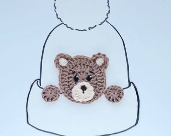 Bear Applique, Crochet Bear, Hat Applique, Animal Motif, Sewn on Applique, Kids Clothing, Craft supplies, Handmade Applique, Brown Bear