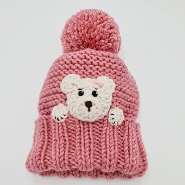 Bear Hat, Knit Kids Hat, Winter Hat, Pom Pom Hat, Knit Beanie, Kids Winter Outfit, Animal Hat, Bubble Hat, Teddy Bear Hat, Kids Fashion