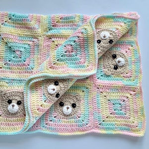 Baby Blanket, Granny Square Baby Blanket, Stroller Blanket, Crochet Teddy Bear Blanket, Handmade Baby Blanket, Baby Gifts