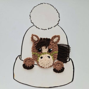 Caballo de ganchillo, Aplique de ganchillo, 3.5inches 9cm, Aplique de caballo, Aplique de sombrero, Motivo animal, Ropa para niños, Suministros de manualidades, Aplique hecho a mano